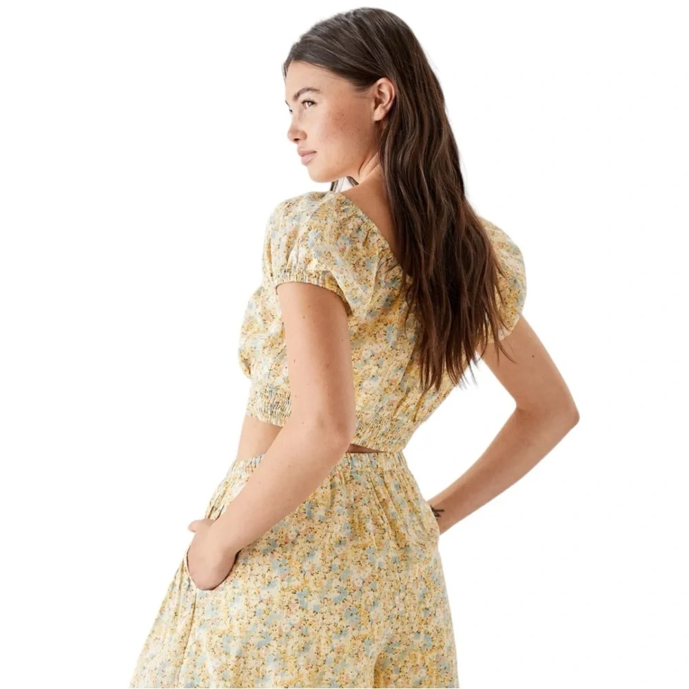 NEW American Eagle Yellow Floral High Waisted Pull On Flowy Shorts size XXL